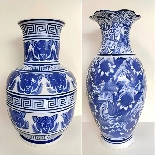 Jarrón de porcelana azul y blanco
